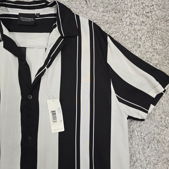7Diamonds Shirt Men Small Black White  All‎ Shook Up Vertical Stripe Rockabilly - Picture 3 of 9